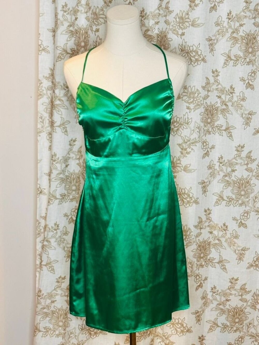 Princess Polly Green Satin Strappy Backless Party Dress Sz 6 Retro Glam Hoco
